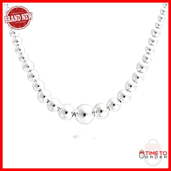 Sterling Silver Bead Necklace Graduated 4-10MM Elegant Minimal Chic Women's